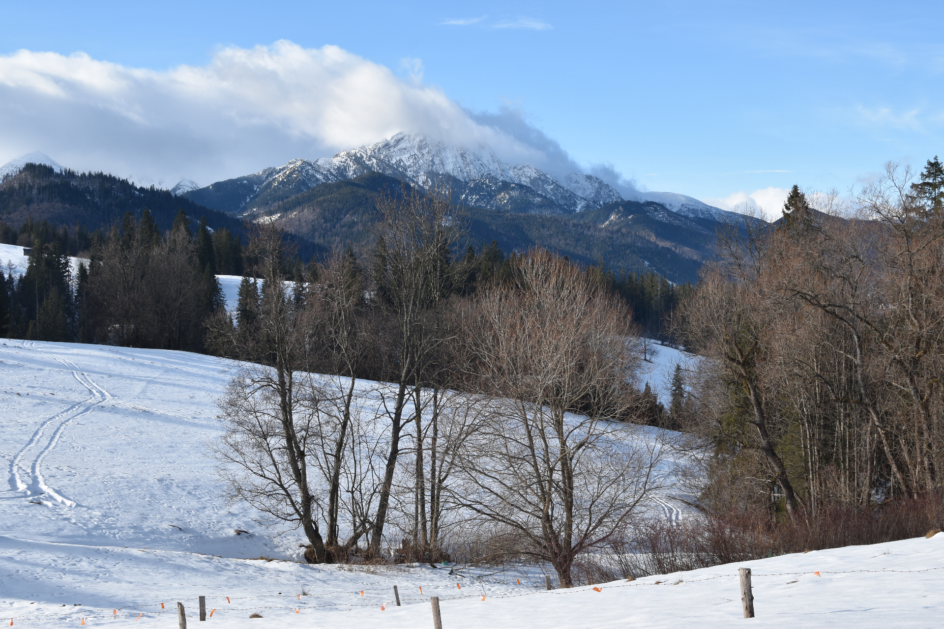 Paisagem nevada com montanhas dos Tatras em Zakopane