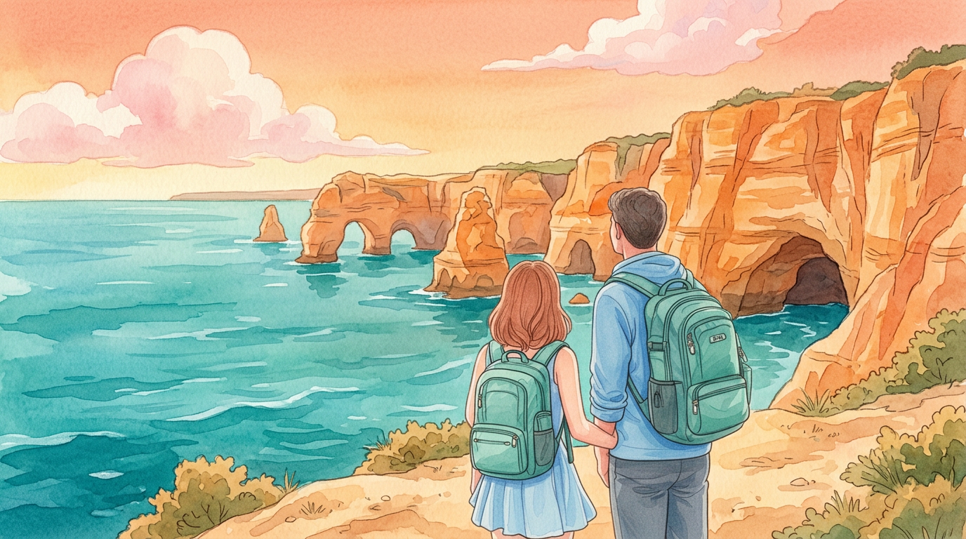 Costa do Algarve com falésias laranja e mar turquesa