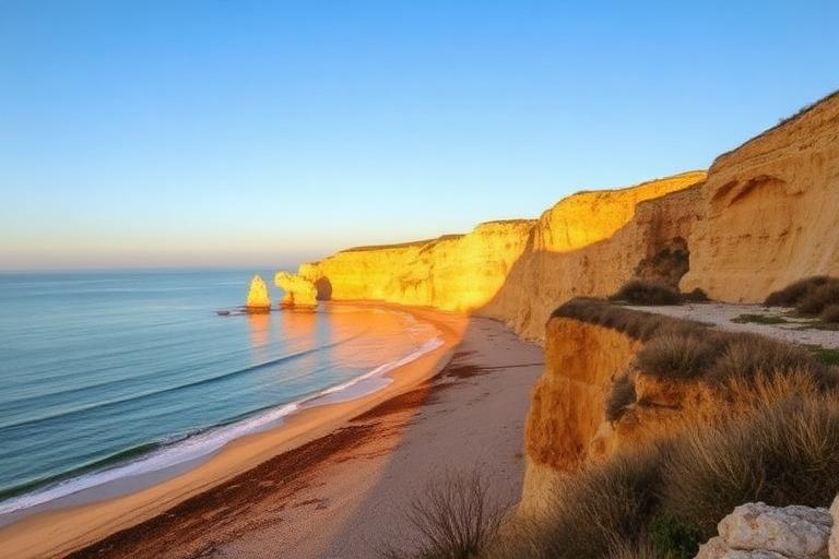 Falésias douradas e praia calma no Algarve
